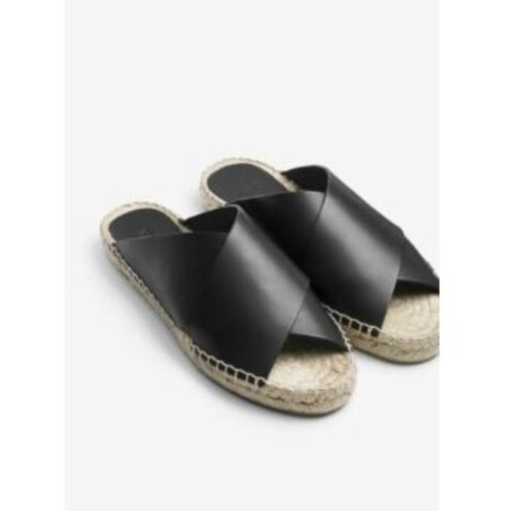 Vince Castel Black Leather Criss Cross Flat Espadrille